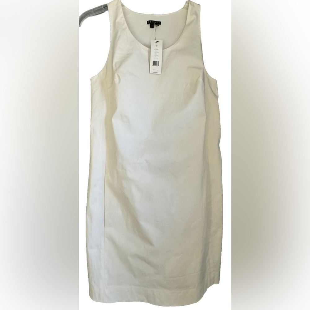SALE Pretty $335 NWT Theory CUT AWAY Cotton Blend Dress Sz 0  Eggshell W Pockets